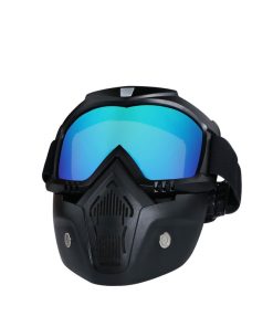 عینک موتور سواری مدل Goggles-Mask با فک جداشونده و پد محافظ صورت، عدسی آینه‌ای با فیلتر رنگ آبی برای کاهش خستگی چشم، وزن 200 گرم، ساخت مالزی